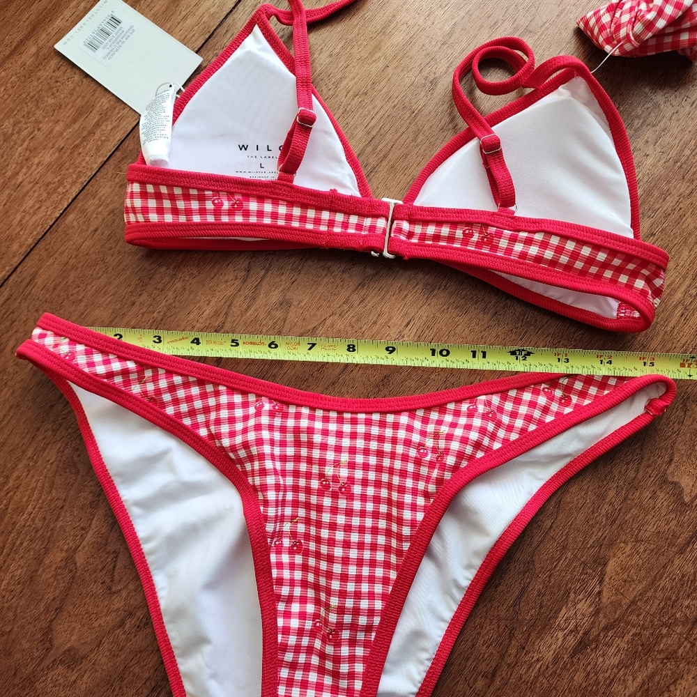NWT WILO THE LABEL Red Gingham Cherry Bikini Swimsuit Top Bottom and Scrunchie - Picture 12 of 14